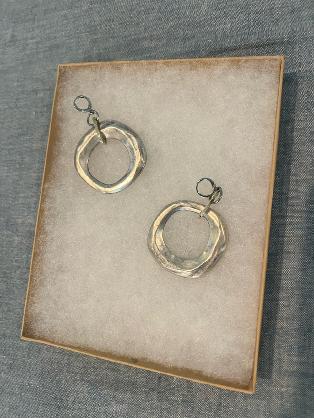 Hammered Silver Open Circle Drop Earrings - Silver